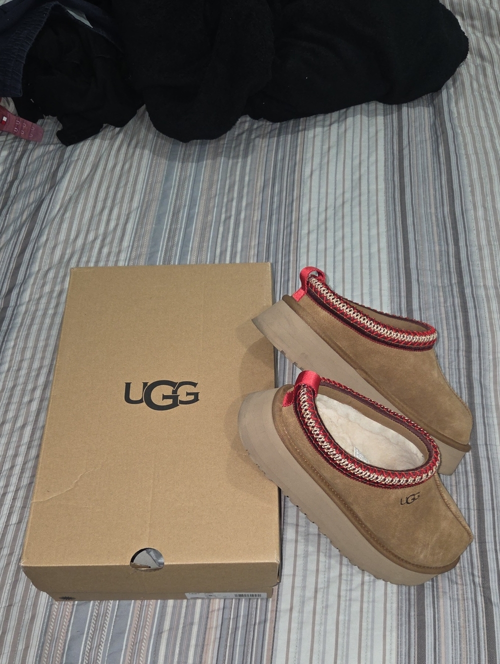 UGG Womenâs Tasman Clog in Chestnut with Red Trim